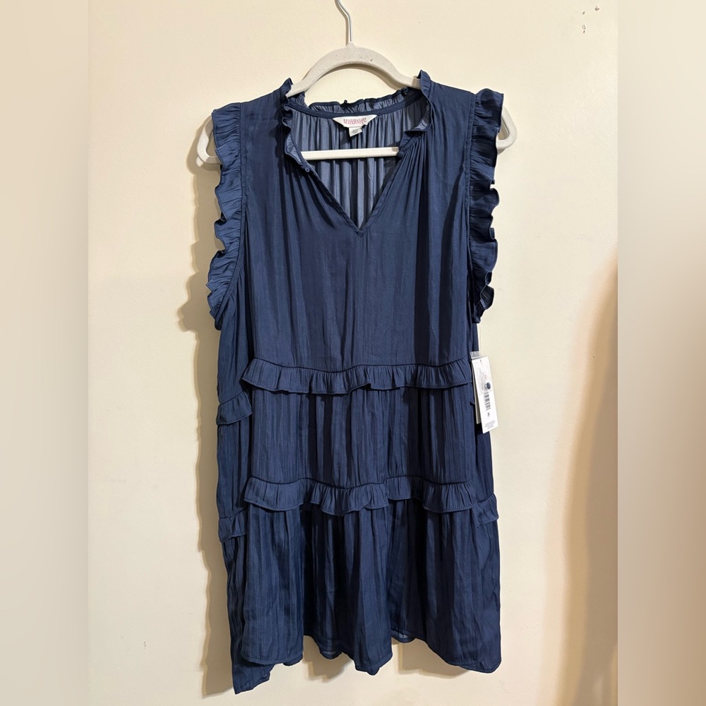 Destination Maternity Dress XXL blue ruffled tiered design cap sleeves V Neck